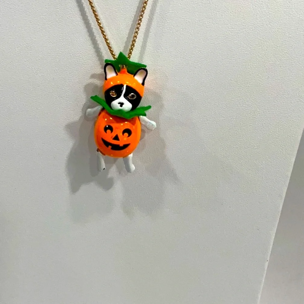 Betsey Johnson Halloween Jack-O-Lantern Bulldog Necklace and Earring Set NWT! - Picture 5 of 11